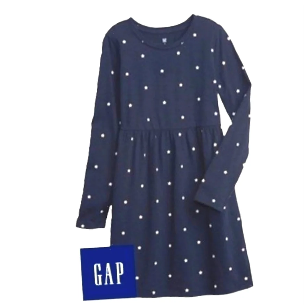 GAP Starry Night Girls School Dress Navy White Polka-dot Stars MED 8-9yrs NWT